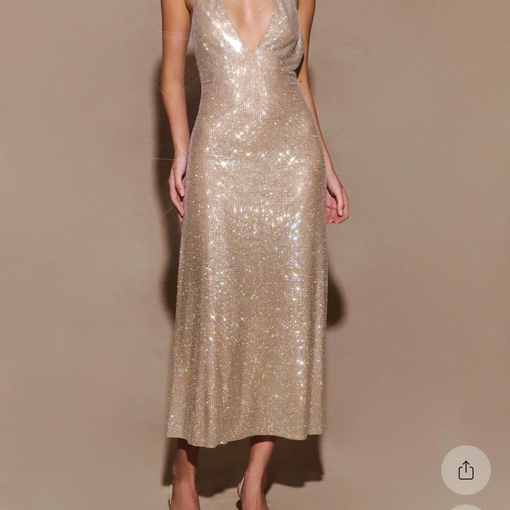 Sparkling Gold Slip Dress with V-Neck